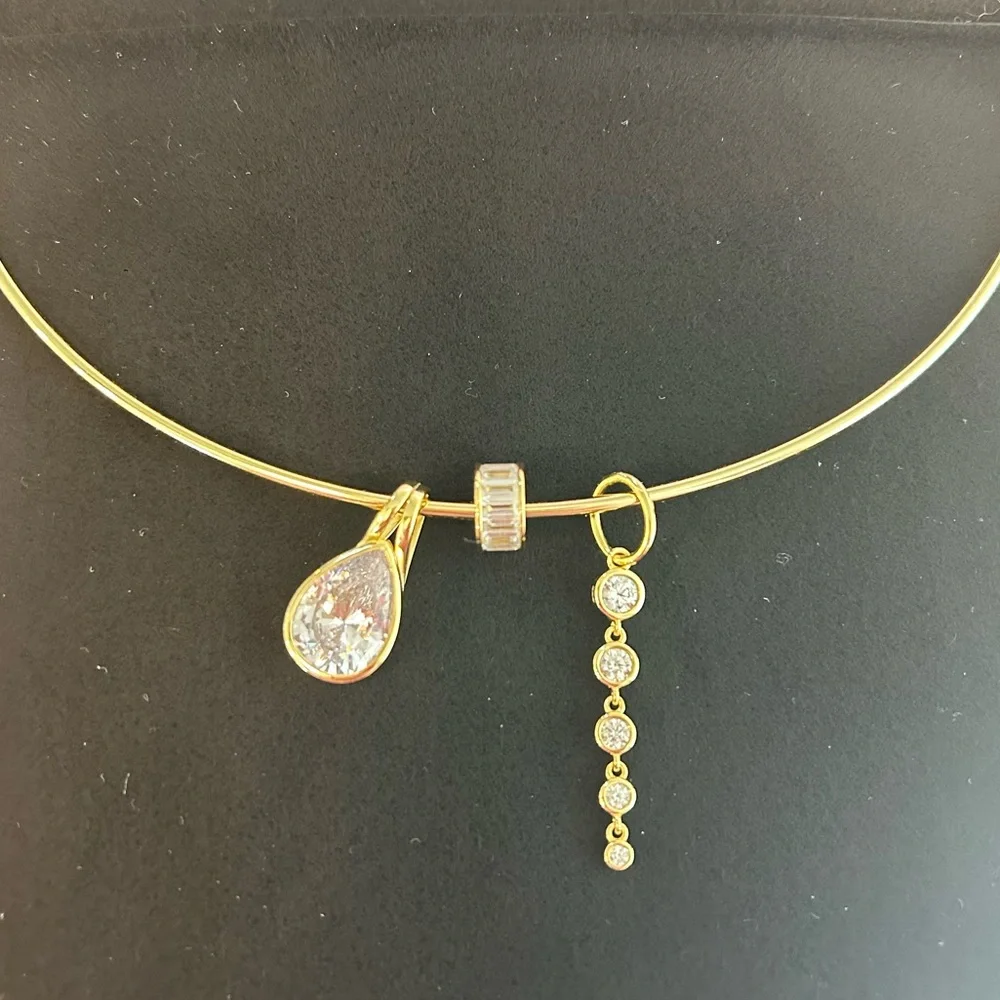 EP Jewels Yellow Gold Thin Cuff Necklace & Charms New - Picture 6 of 13